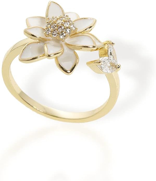 Sonateomber Spring Flower Adjustable Open Gold Ring for Women - Trendy Elegant Unique Cubic Zirco... | Amazon (US)