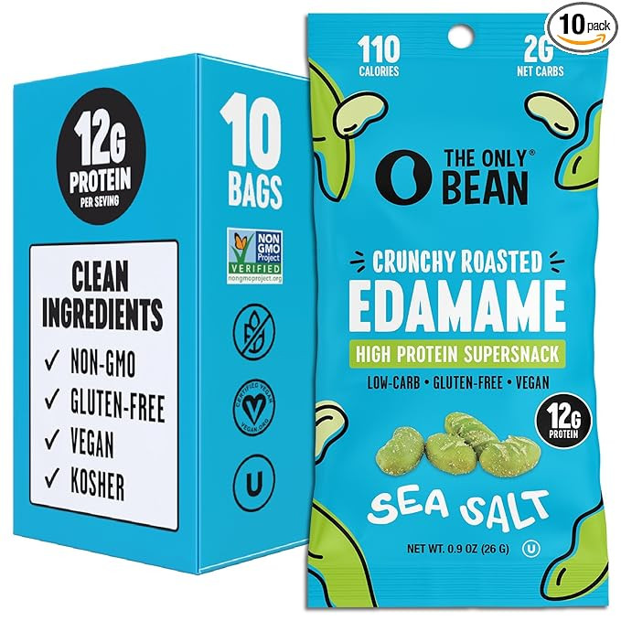 The Only Bean Crunchy Dry Roasted Edamame Snacks (Sea Salt), Healthy High Protein(11g) Keto Food,... | Amazon (US)