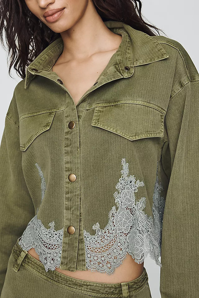 By Anthropologie 100% Cotton Lace-Hem Buttondown Shirt | Anthropologie (US)