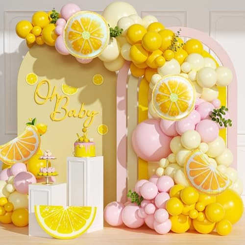 Lemon Balloon Arch Kit with Pastel Yellow Light Pink Foil Balloons | Amazon (US)