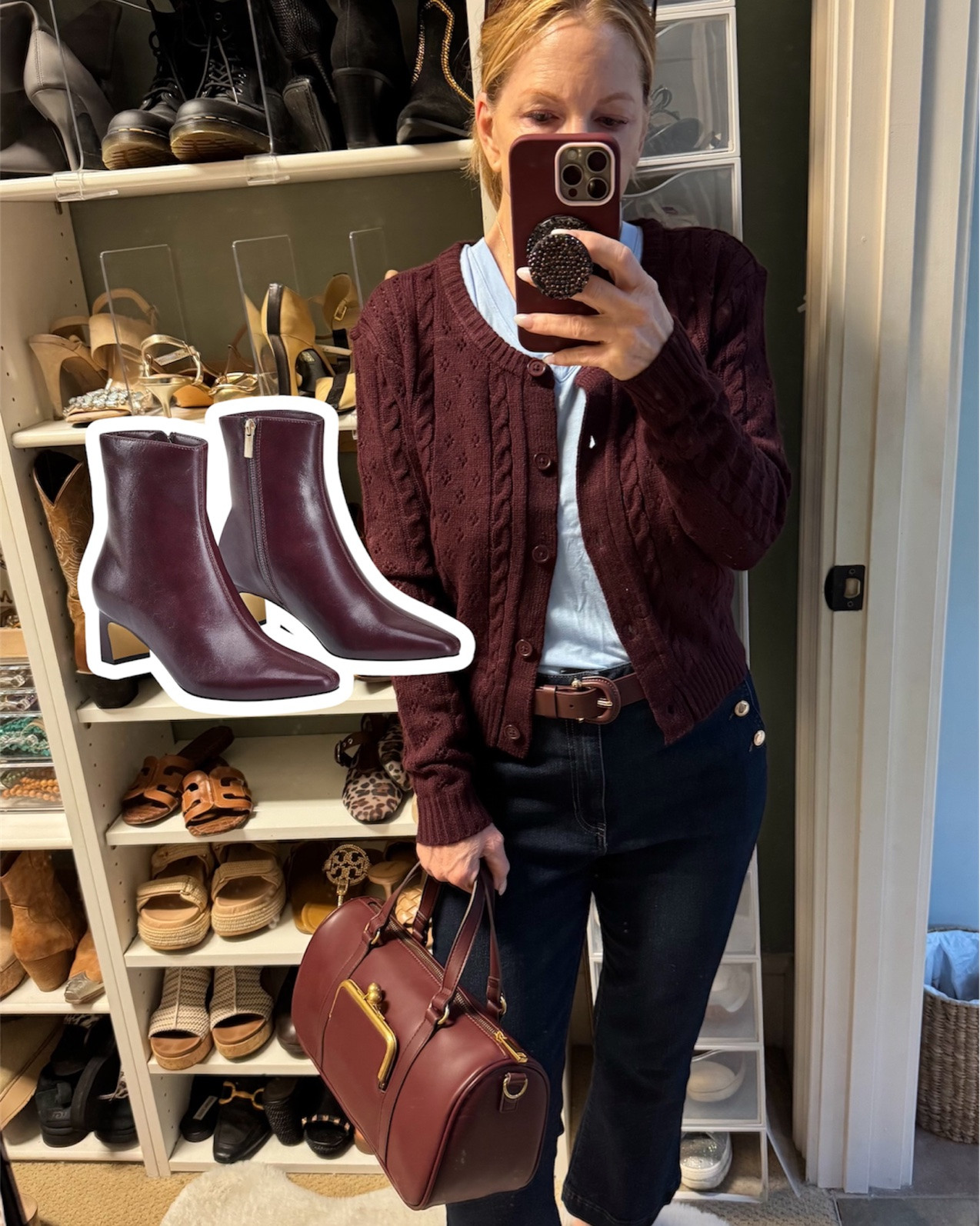 I realize I have nothing burgundy or Merlot colored in my closet until yesterday. Also, these booties! I ordered them on the spot!

And this purse from Walmart, chefs kiss! 🤌🏼

￼

#LTKNYFW #LTKSeasonal #LTKWorkwear