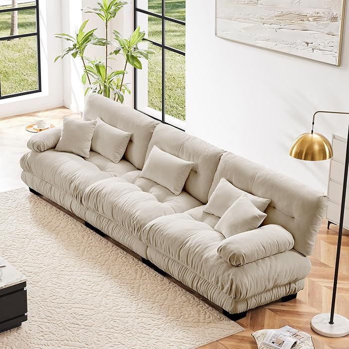 3-Seater Sectional Sofa Modular Deep Seat Sofa Couch, Chenille Cloud Couch Soft Comfy Upholstered... | Amazon (US)