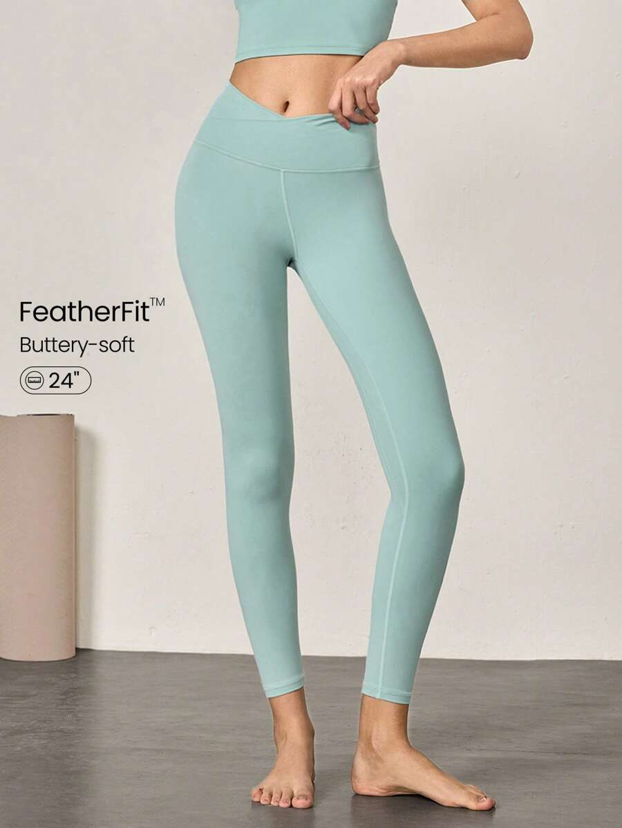 GLOWMODE 24" FeatherFit™ Crossover Yoga Leggings Buttery Soft High Stretch Crossover Waist Spor... | SHEIN