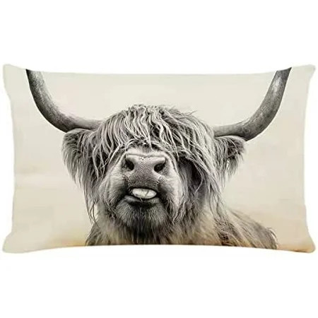Cow Decorative Pillow Cover，Interesting Highland Cow Print Decorative Pillows Cover Linen Home Decor | Walmart (US)