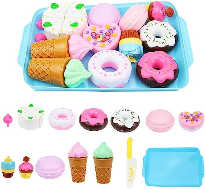 Amazon.com: ELitao 15 PCS Pretend Play Food Set - Pretend Cutting Play Desserts Cake Ice Cream an... | Amazon (US)