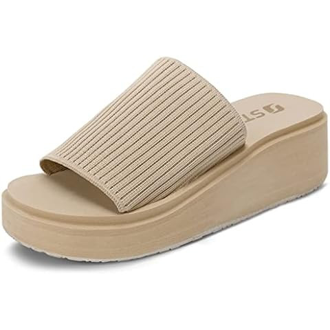 FITORY Women's Knit Platform Sandals Comfort Wedge Slides Slippers for Summer Size 6-11 | Amazon (US)