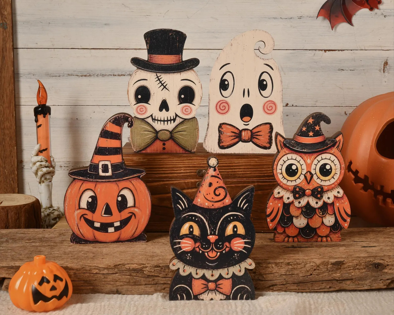 Vintage Halloween Decor Indoor, Halloween Wooden Tabletop,Halloween Party Gifts,Ghost,Black Cat,S... | Etsy (Global)