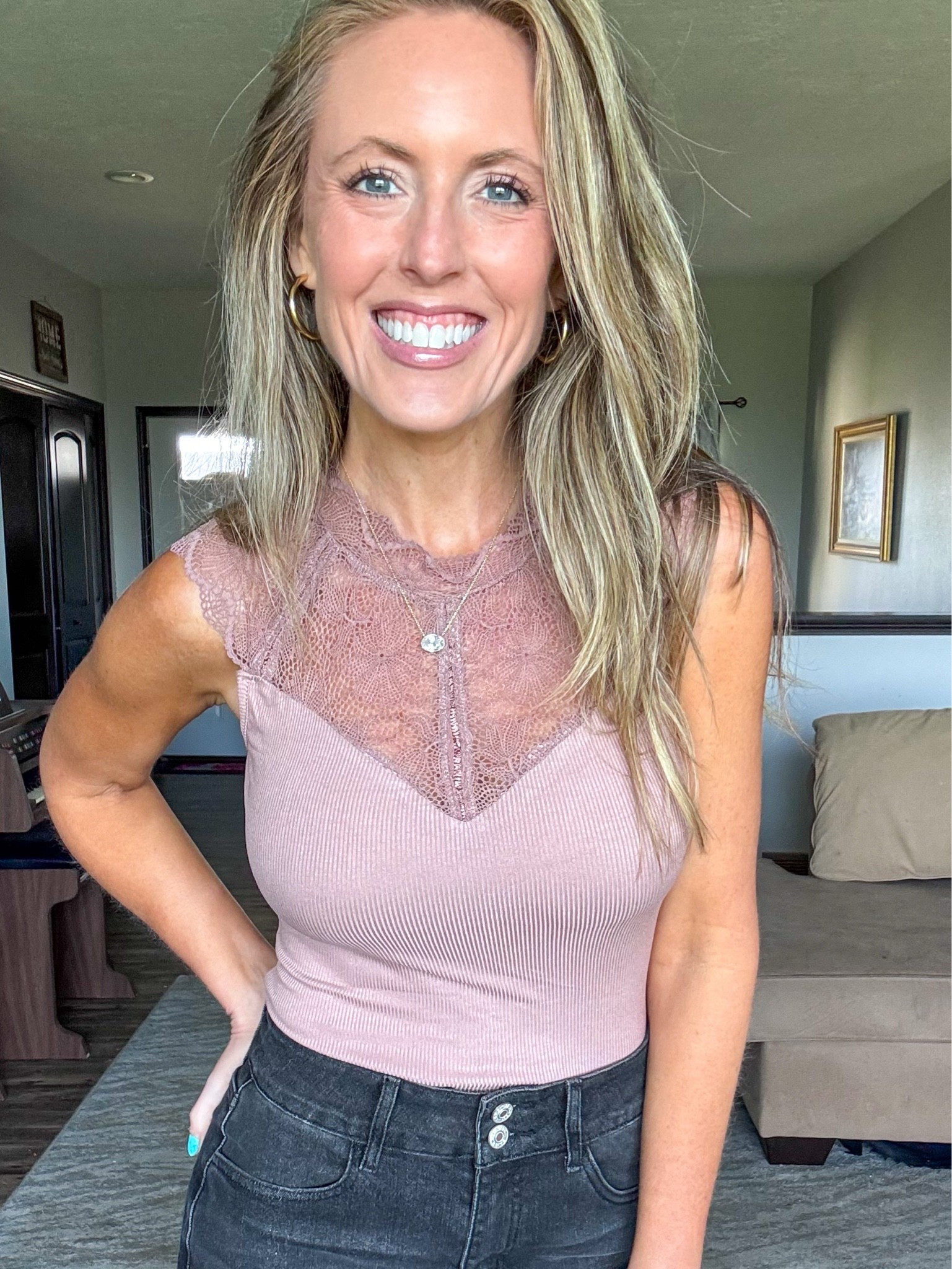 The details on this bodysuit are so, so pretty! 🤎 Loving this mocha color and does come in more colors! Paired here with my favorite high waisted cropped black denim.

As an Amazon Influencer I earn commission on qualifying purchases.

Date night outfit inspo, mom style, mocha bodysuit, spring tops, summer fashion 2026, girls night out look, black cropped denim

#LTKootd #LTKMidsize #LTKOver40
