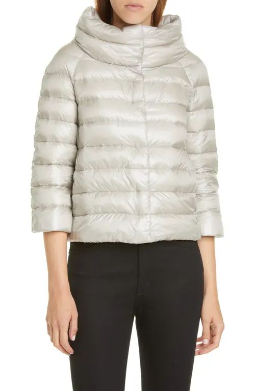 Herno Sofia Down Crop Puffer Jacket in Silver at Nordstrom, Size 8 Us | Nordstrom