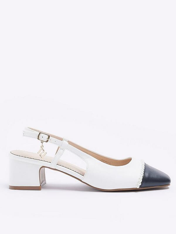 River Island Block Slingback Court Heels - White | Very (UK)