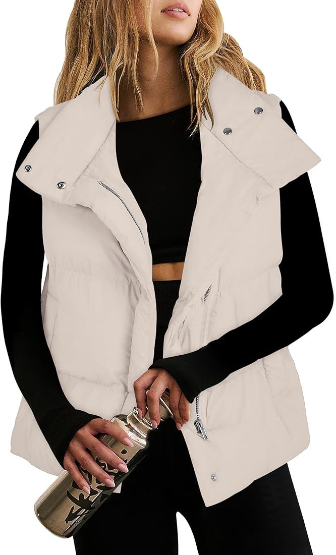 ANRABESS Women Puffer Vest Sleeveless Zip Up Stand Collar Quilted Lightweight Jacket Winter Warm ... | Amazon (US)