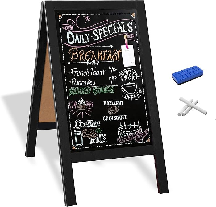 Ilyapa Wooden A-Frame Chalkboard Sign with Eraser, 40 x 20 Inch Magnetic Sidewalk Menu Board, Bla... | Amazon (US)