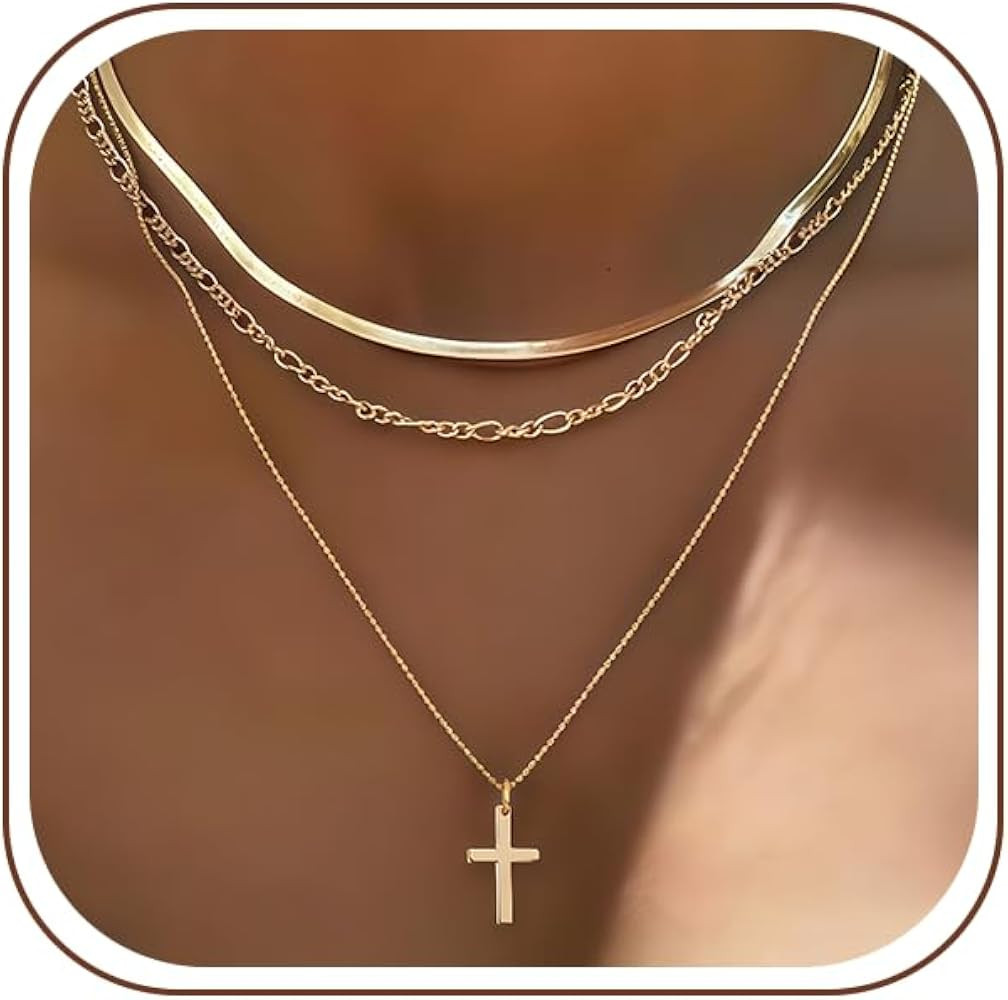 YEEZII Layered Gold Necklaces for Women Trendy, 3 Pcs 14K Gold Plated Choker Paperclip Box Chain ... | Amazon (US)
