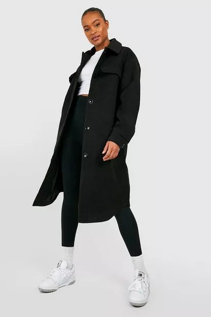 Tall Wool Look Longline Shacket | Boohoo.com (US & CA)