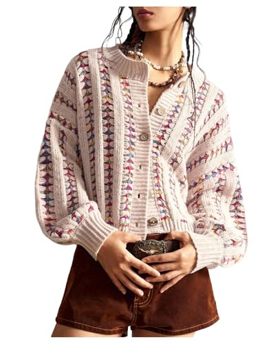 Milumia Women's Boho Striped Cropped Cardigan Long Sleeve Button Up Sweater | Amazon (US)