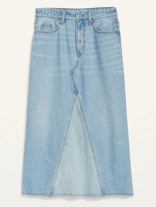 Higher High-Waisted Light-Wash Cut-Off Jean Maxi Skirt for Women | Old Navy (US)