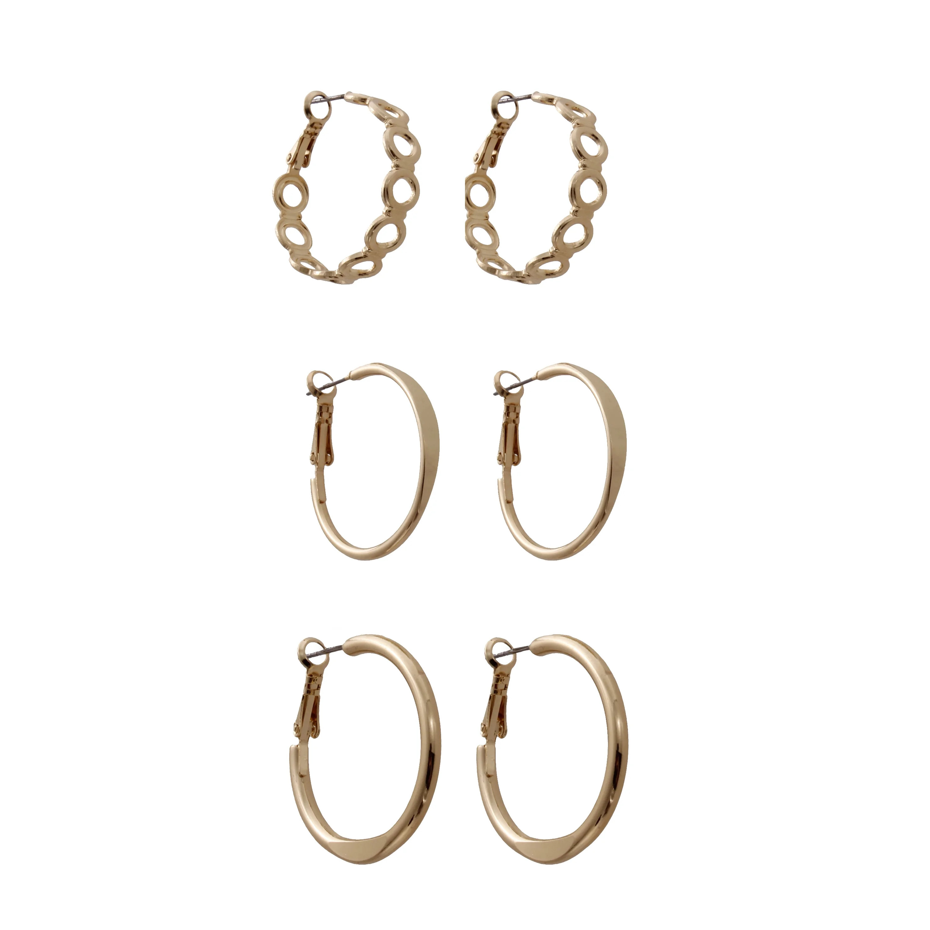 Time And Tru Trio Gold Tone Hoop Earring Set - Walmart.com | Walmart (US)