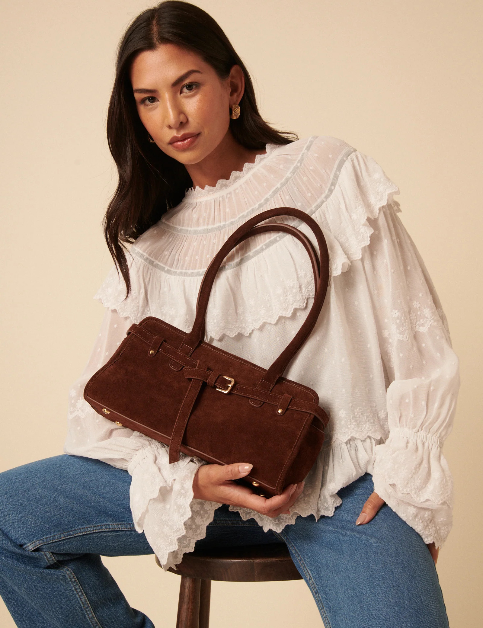 Brown Suede Baguette Shoulder Bag | Nobody's Child