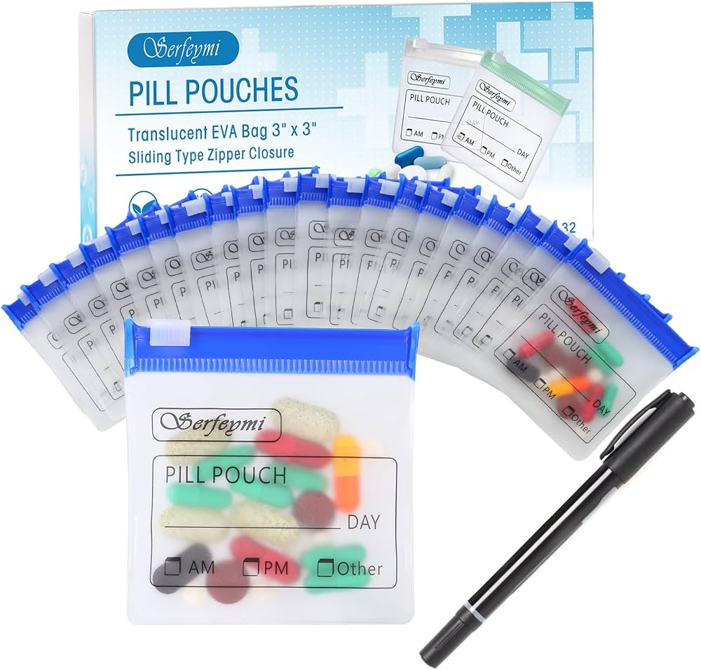 Serfeymi 32 Pcs Pill Pouch Bags for Travel Reusable Plastic Bags 3 x 3 Inches 12 mil (Double Side... | Amazon (US)