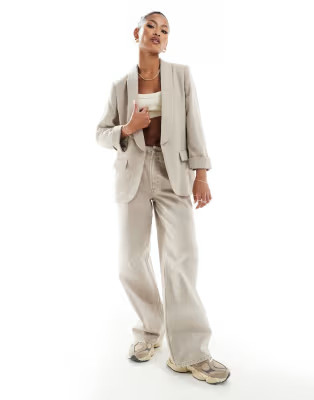 River Island elasticated wide leg trouser in beige | ASOS (Global)