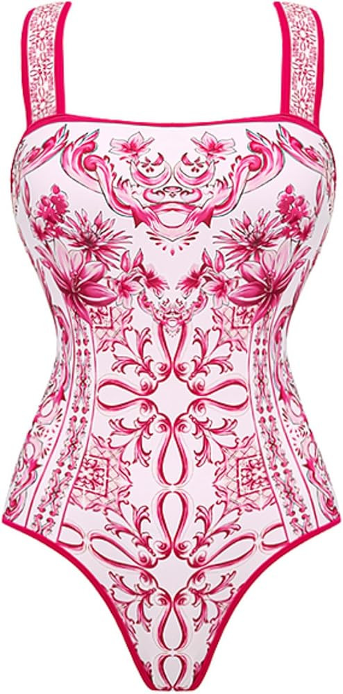 FLAXMAKER Lily and Majolica Series Intertwine Pattern Print Sling One Piece Swimsuit and Skirt | Amazon (US)