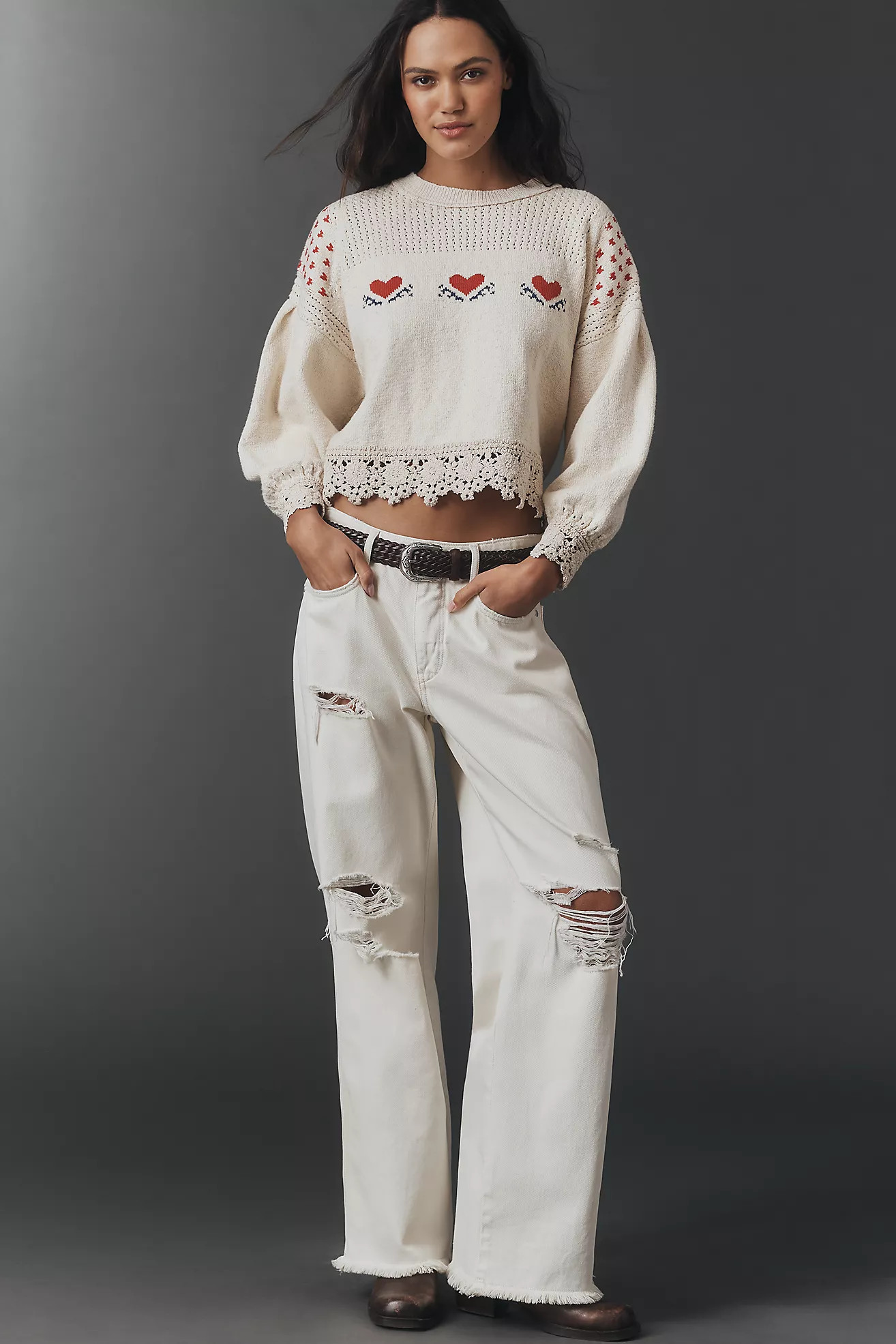 Pilcro Embroidered Lace-Trim Sweater | Anthropologie (US)