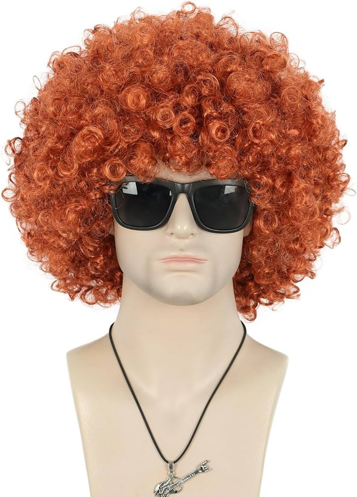 VGbeaty Adult Unisex 60s 70s 80s Short Orange Curly Afro Synthetic Disco Rocker Hippies Hair Cali... | Amazon (US)