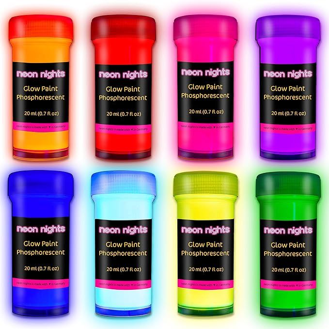 Premium Glow in the Dark Acrylic Paint Set by neon nights – Set of 8 Professional Grade Neon Cr... | Amazon (US)