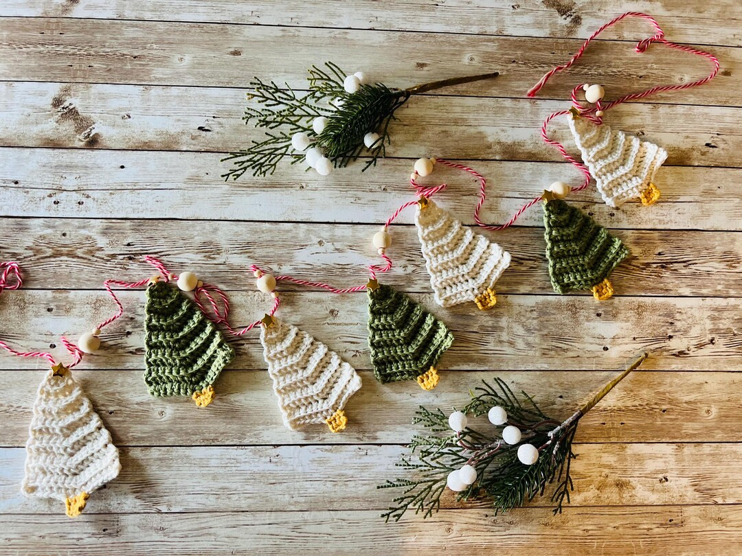 Christmas Tree Garland, Crocheted Holiday Garland - Etsy | Etsy (US)