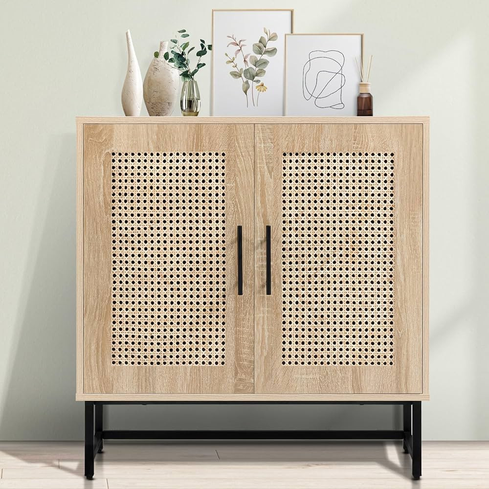 Storage Cabinet with Handmade Natural Rattan Doors, Rattan Cabinet Sideboard Buffet Cabinet, Acce... | Amazon (US)