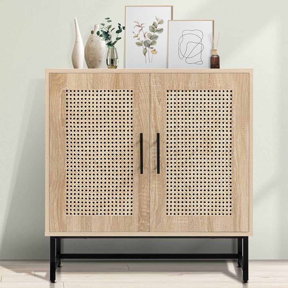 KFO Storage Cabinet with Handmade Natural Rattan Doors, Rattan Cabinet Sideboard Buffet Cabinet, ... | Amazon (US)