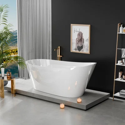 67'' Freestanding Acrylic Soaking Bathtub - Modern Single Slipper Design with Advanced Insulation and Ergonomic Comfort | Wayfair North America