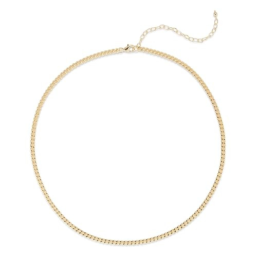 Rocksbox Demifine Flat Curb Chain Necklace - Gold Choker Necklace for Women - 18k Gold Plating with Sterling Silver - Premium Quality Jewelry - 16" with Extender | Amazon (US)