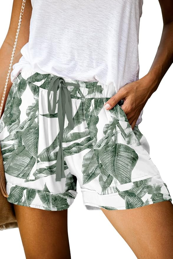 QUEEN PLUS Womens Casual Shorts Comfy Elastic Waist Drawstring Pocket Shorts Pants | Amazon (US)