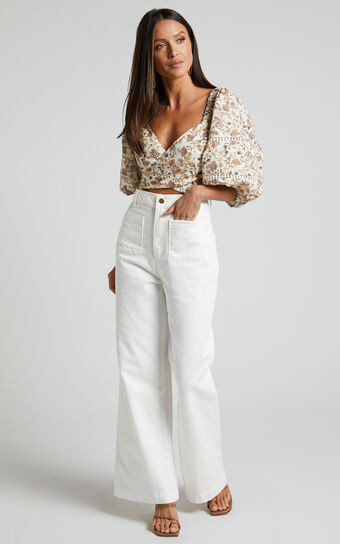 Amalie The Label -  Desi Jeans High Waisted Wide Leg Full Length in Off White | Showpo (US, UK & Europe)