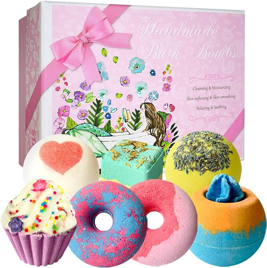STNTUS INNOVATIONS Bath Bombs, 7 Natural Bath Bomb Gift Set, Bubble Bathbombs for Women Kids, She... | Amazon (US)