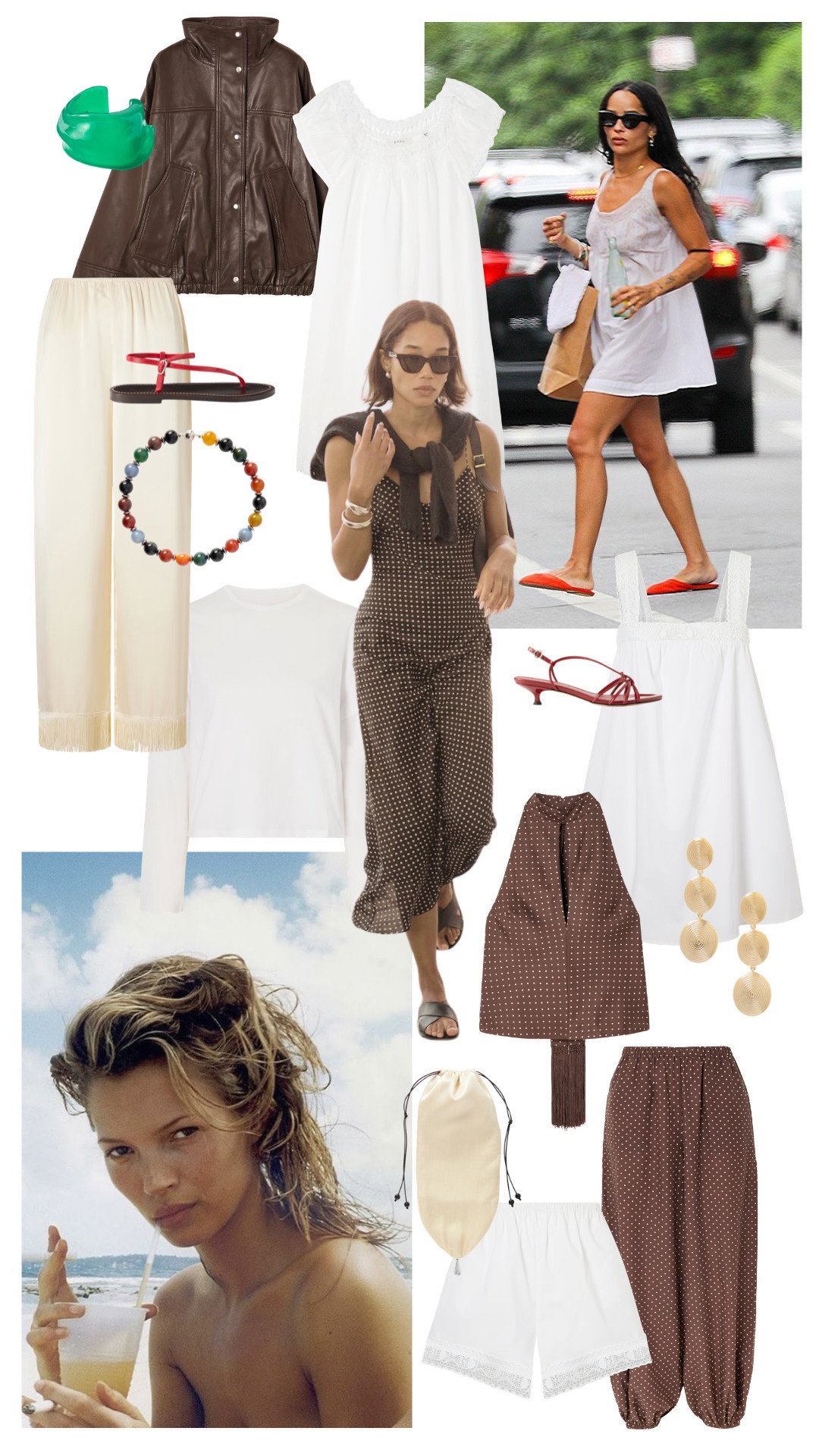 Summer Neutrals Edit
Beaded Necklace | Polka Dot | Lace Shorts | Satin Trousers | Brown Leather Jacket | Red Sandals

#LTKuk #LTKsummer #LTKeurope