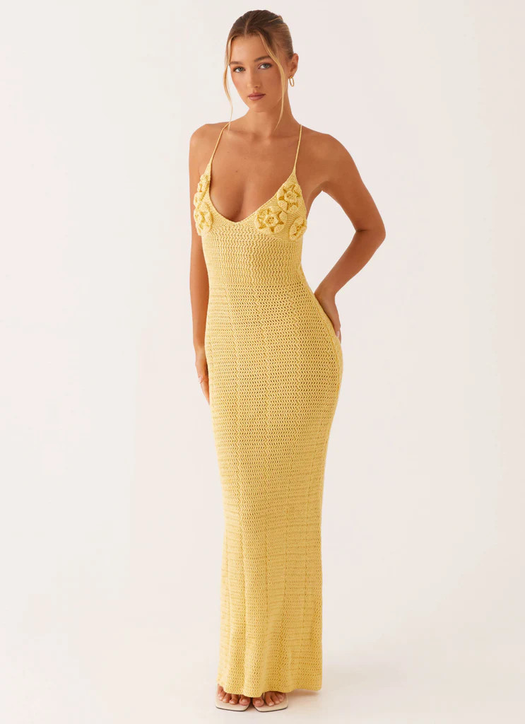 Zara Rose Crochet Maxi Dress - Yellow | Peppermayo (Global)