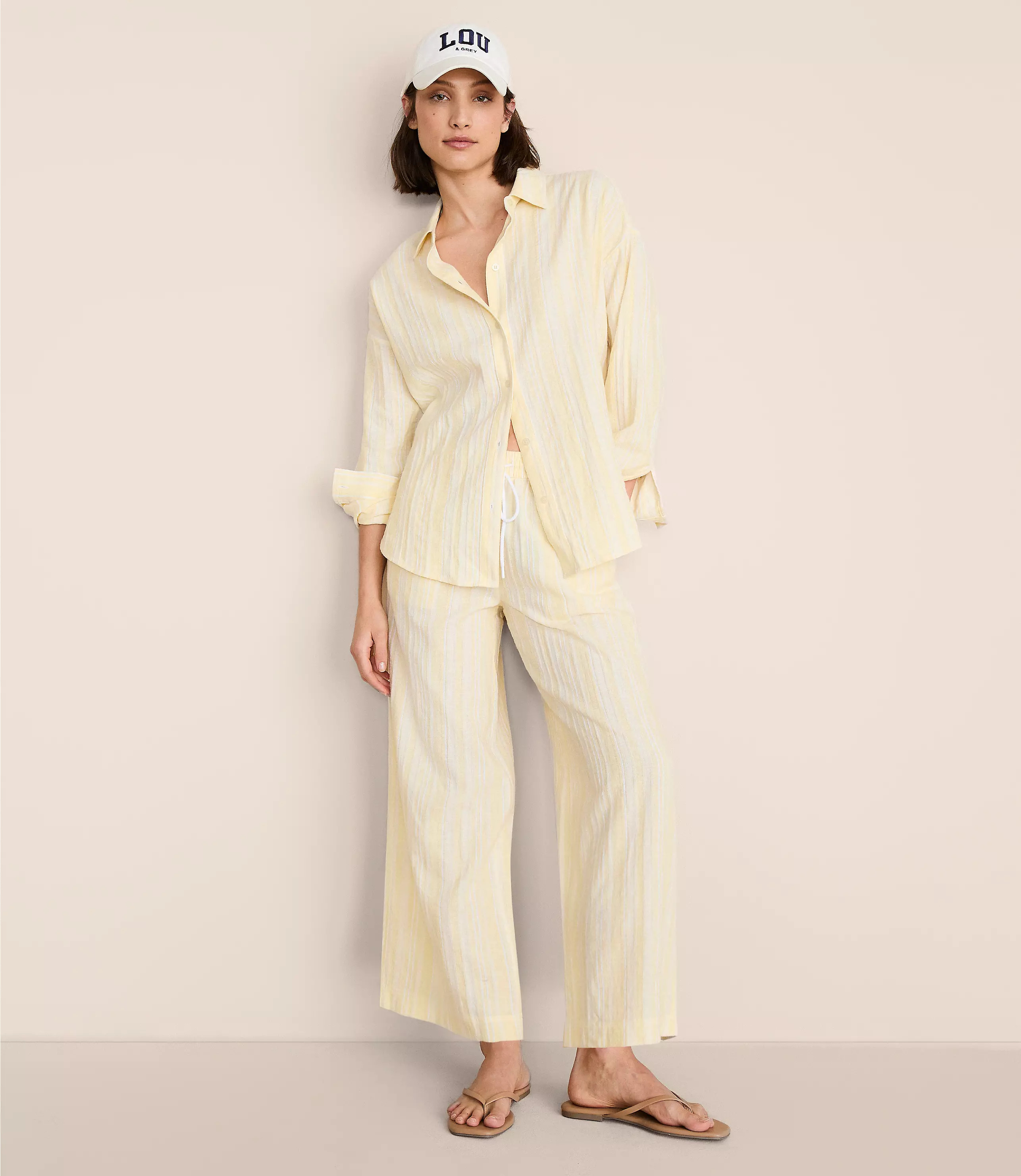 Lou & Grey Striped Linen Cotton Wide Leg Crop Pants | LOFT