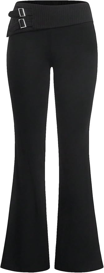 Verdusa Women's Casual Elastic Low Waist Long Pants Flare Wide Leg Pants | Amazon (US)