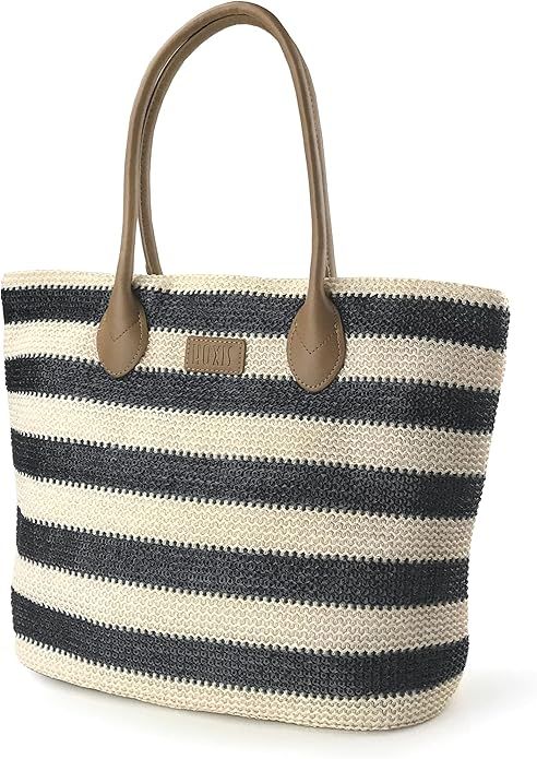 Striped Synthetic Straw Women's Tote Light Weight Vaction Shoulder Handbag | Amazon (US)