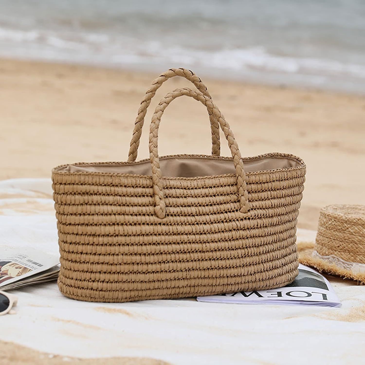 Dibiao Women Straw Shoulder Bag Large Capacity Beach Tote Bag Straw Woven Tote Woven Straw Handba... | Amazon (UK)