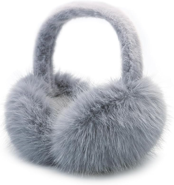 Women Winter Ear Muffs Fluffy Faux Fur Earmuffs Foldable Ear Warmer Girls Soft Ear Covers | Amazon (US)