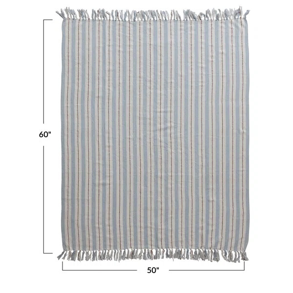 Add the Woven Cotton Blend Striped Throw with Fringe to introduce a touch of cozy charm and class... | Wayfair North America