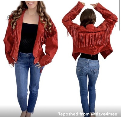 Vintage Willits Western Cowgirl ￼ genuine leather suede fringe Jacket. RED L  | eBay | eBay US