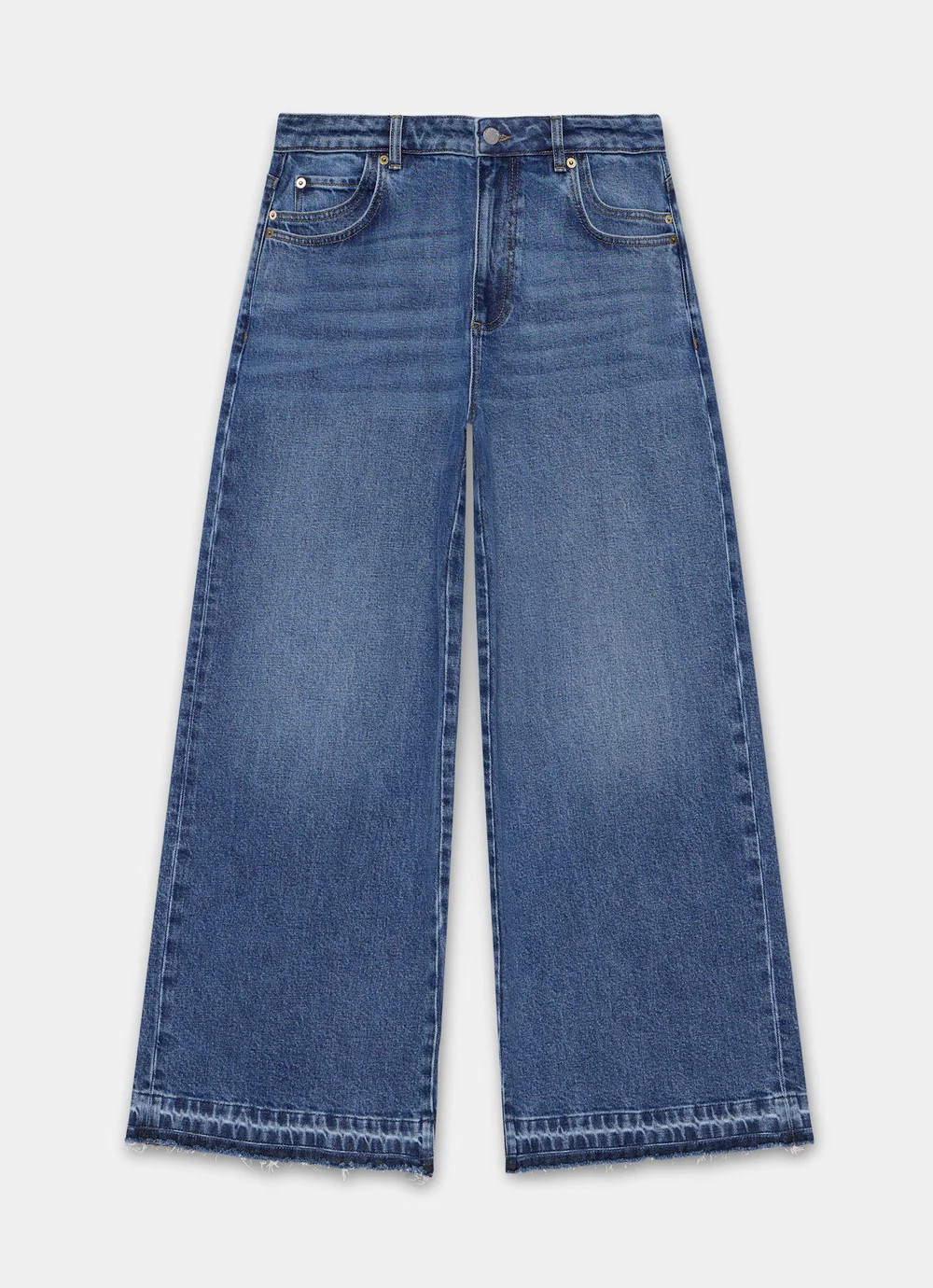 Mid Indigo Hem Detail Wide Leg Jean | Mint Velvet