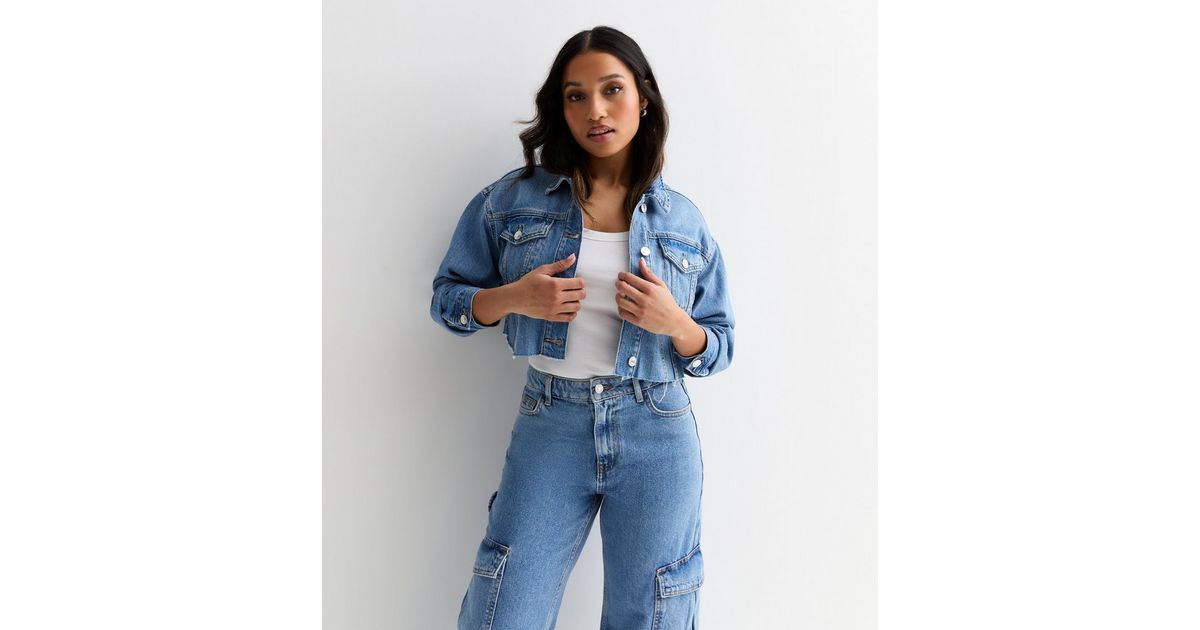 Petite Blue Denim Raw Hem Crop Jacket
						
						Add to Saved Items
						Remove from Saved Ite... | New Look (UK)