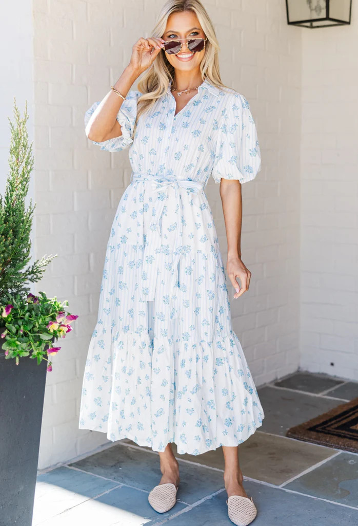 The Only One Light Blue Striped Midi Dress | The Mint Julep Boutique