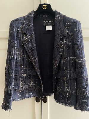 Vintage Midnight Blue Silk Chanel Jacket Size 40 | eBay US