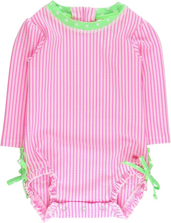 RuffleButts Baby-Girls Seersucker Long Sleeve Rash Guard - One Piece Swimsuit UPF 50+ Toddler | Amazon (US)
